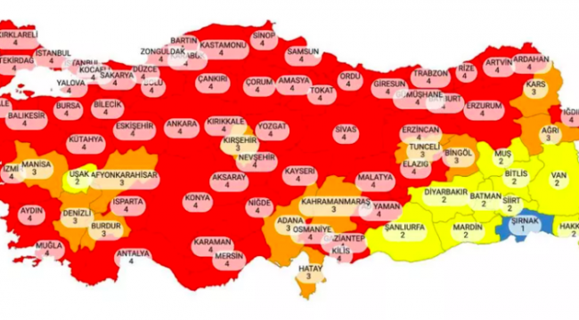 Yeni koronavirüs risk haritası açıklandı |Tek Mavi Şırnak Kaldı