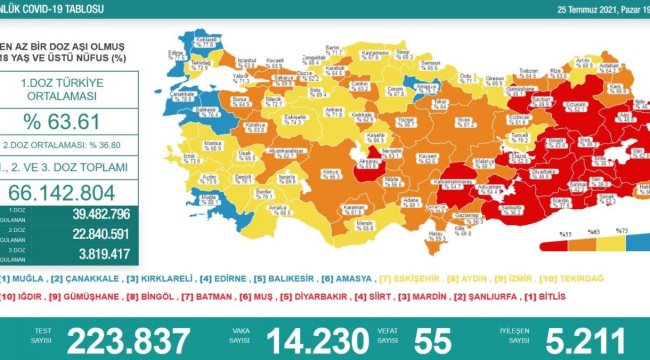 Son 24 saatte korona virüsten 55 kişi hayatını kaybetti