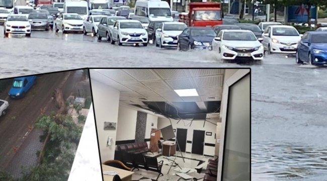 Ankara'da ani yağış! Yollar göle döndü, araçlar mahsur kaldı, adliyede tavan çöktü